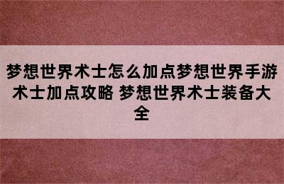 梦想世界术士怎么加点梦想世界手游术士加点攻略 梦想世界术士装备大全